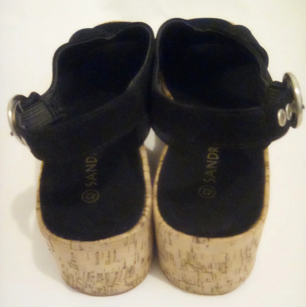 Elegant Suede Black Wedge Sandals Size 42 Casual Summer Vacation